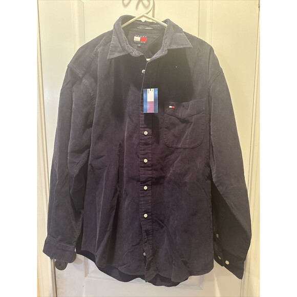 Tommy Hilfiger Other - VTG Mens Tommy Hilfiger Jeans Corduroy Blue Long Sleeve Shirt Spellout Loop L